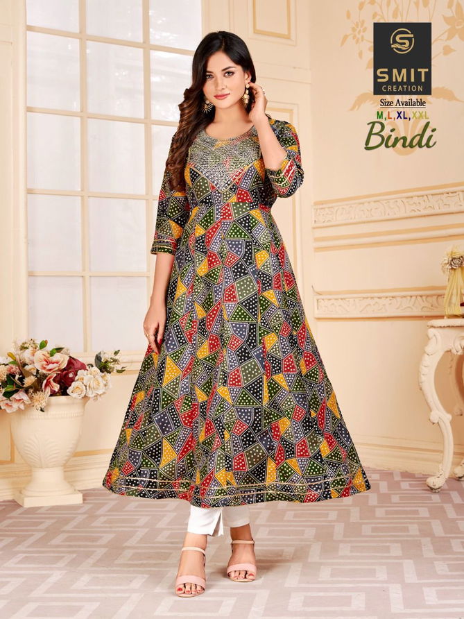 Smit Bindi Gown Fancy Ethnic Wear Wholesale Cotton Printed Kurtis